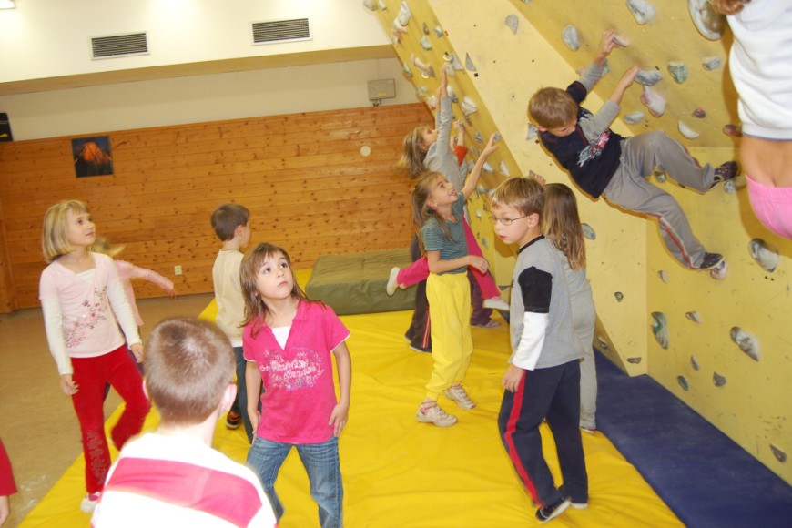 Děti z družiny na lezecké stěně 